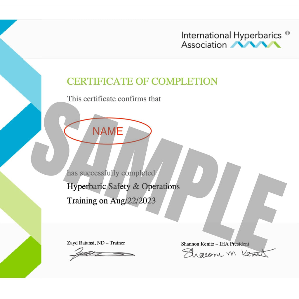 International Hyperbaric Association or IHA certification training certification 